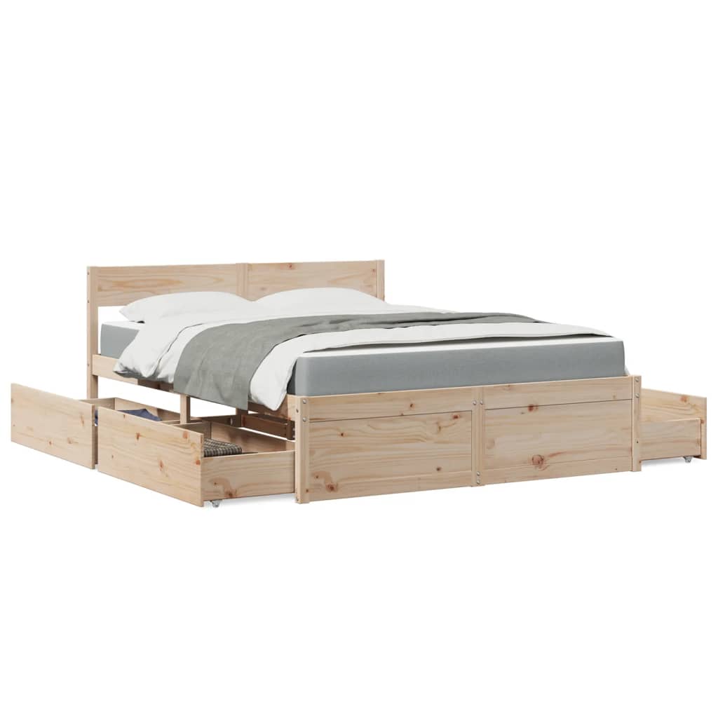 Bed with Drawers and Mattress 160x200 cm Solid Wood Pine