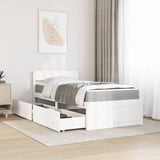 Bed with Drawers and Mattress White 100x200 cm Solid Wood Pine