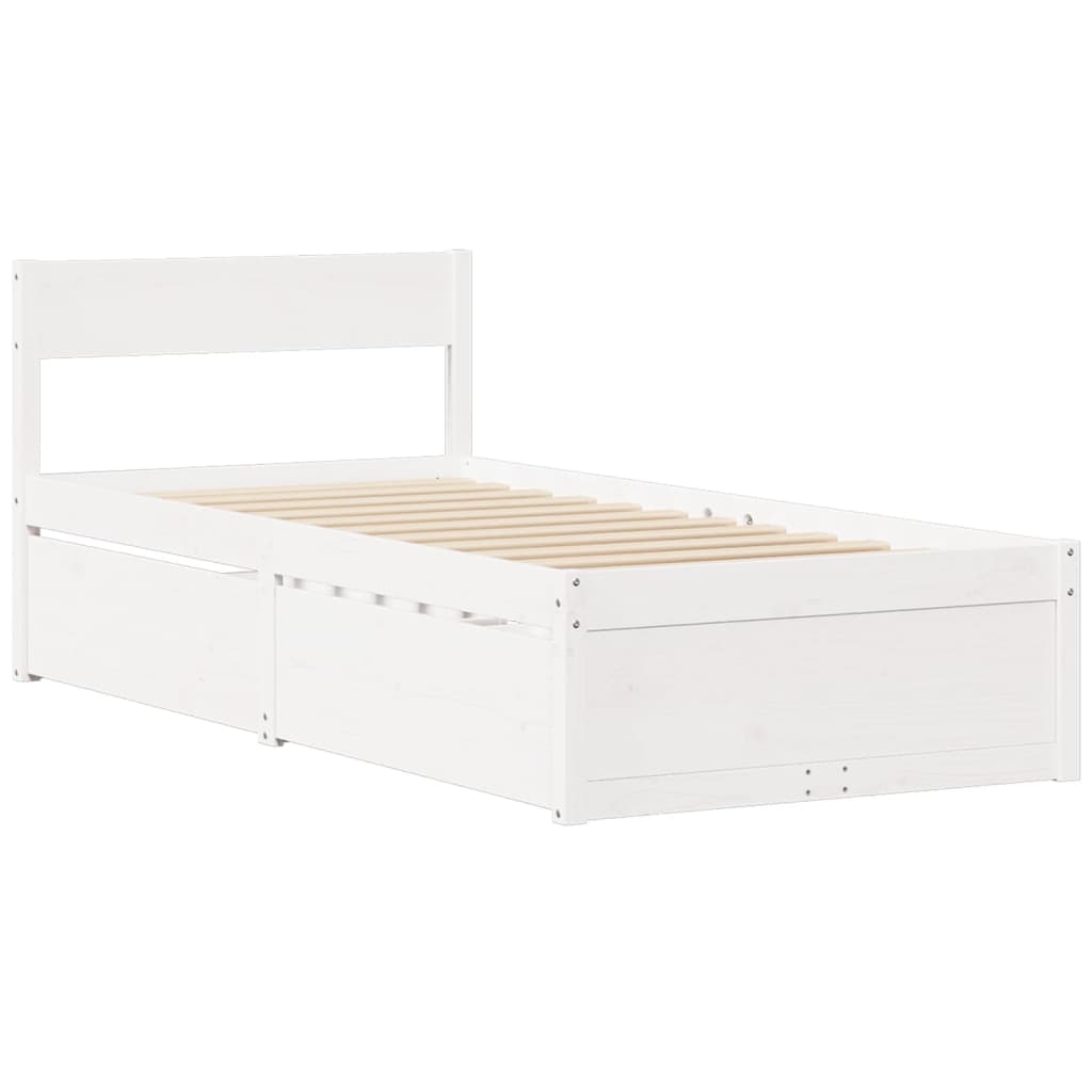 Bed with Drawers and Mattress White 100x200 cm Solid Wood Pine