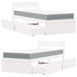 Bed with Drawers and Mattress White 100x200 cm Solid Wood Pine