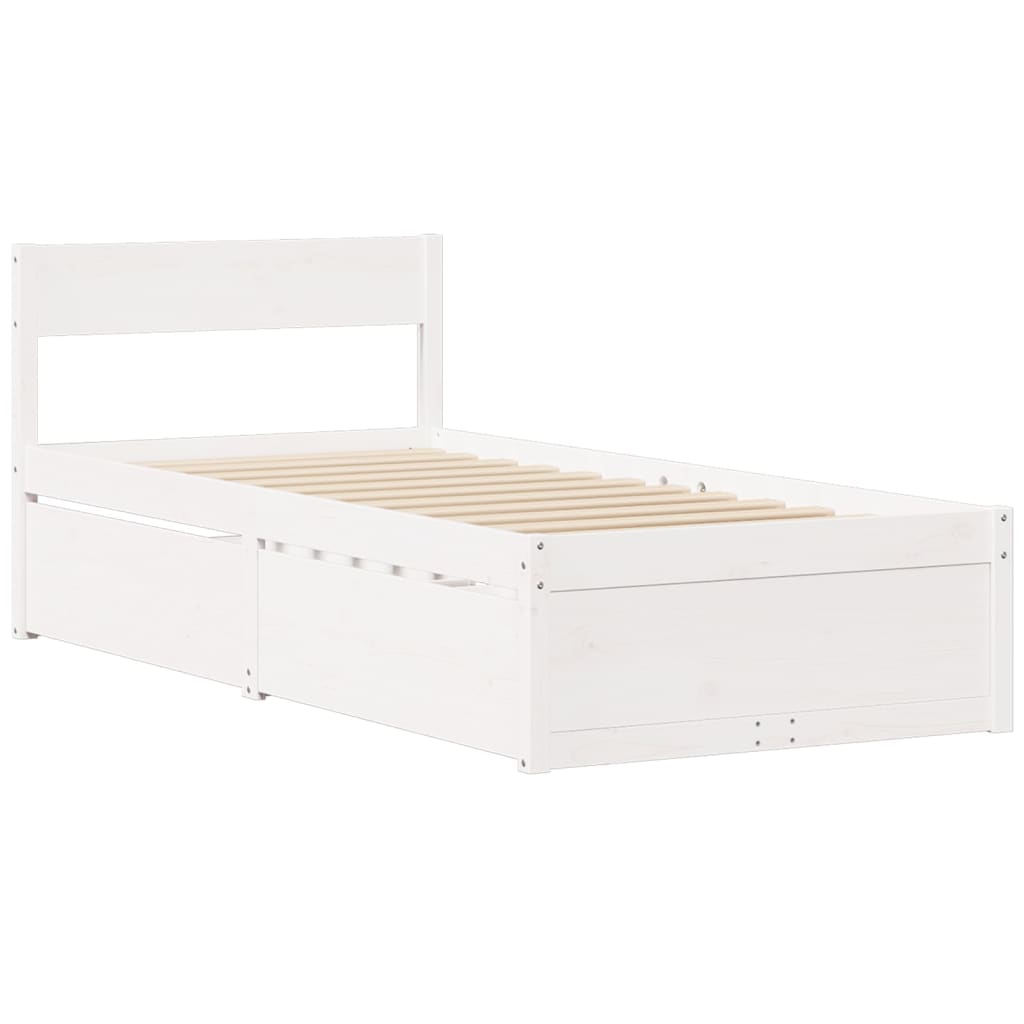 Bed with Drawers and Mattress White 90x200 cm Solid Wood Pine