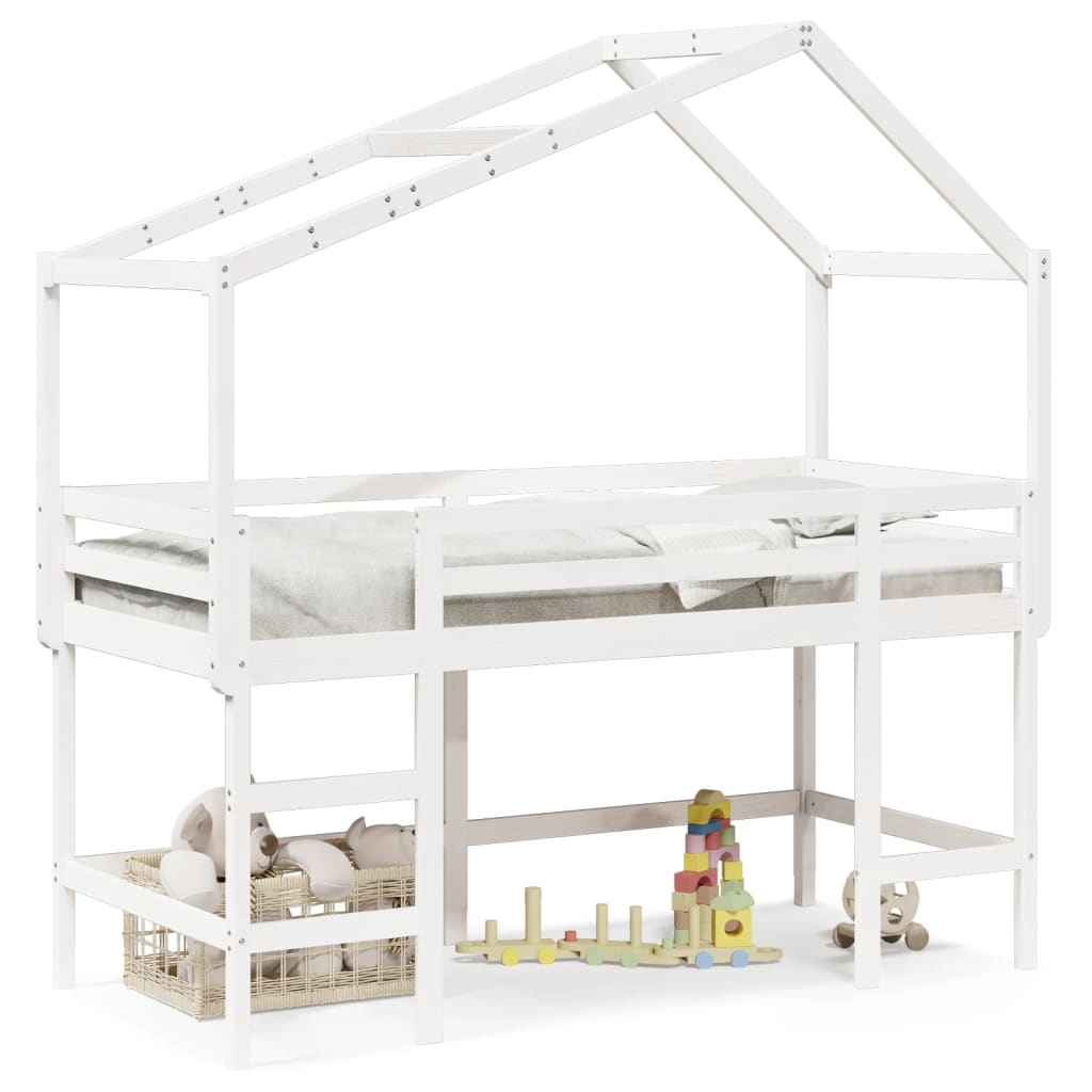 Loft Bed with Ladder and Roof without Mattress White 90x200 cm