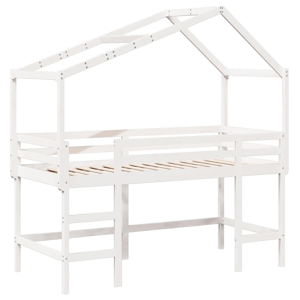 Loft Bed with Ladder and Roof without Mattress White 90x200 cm