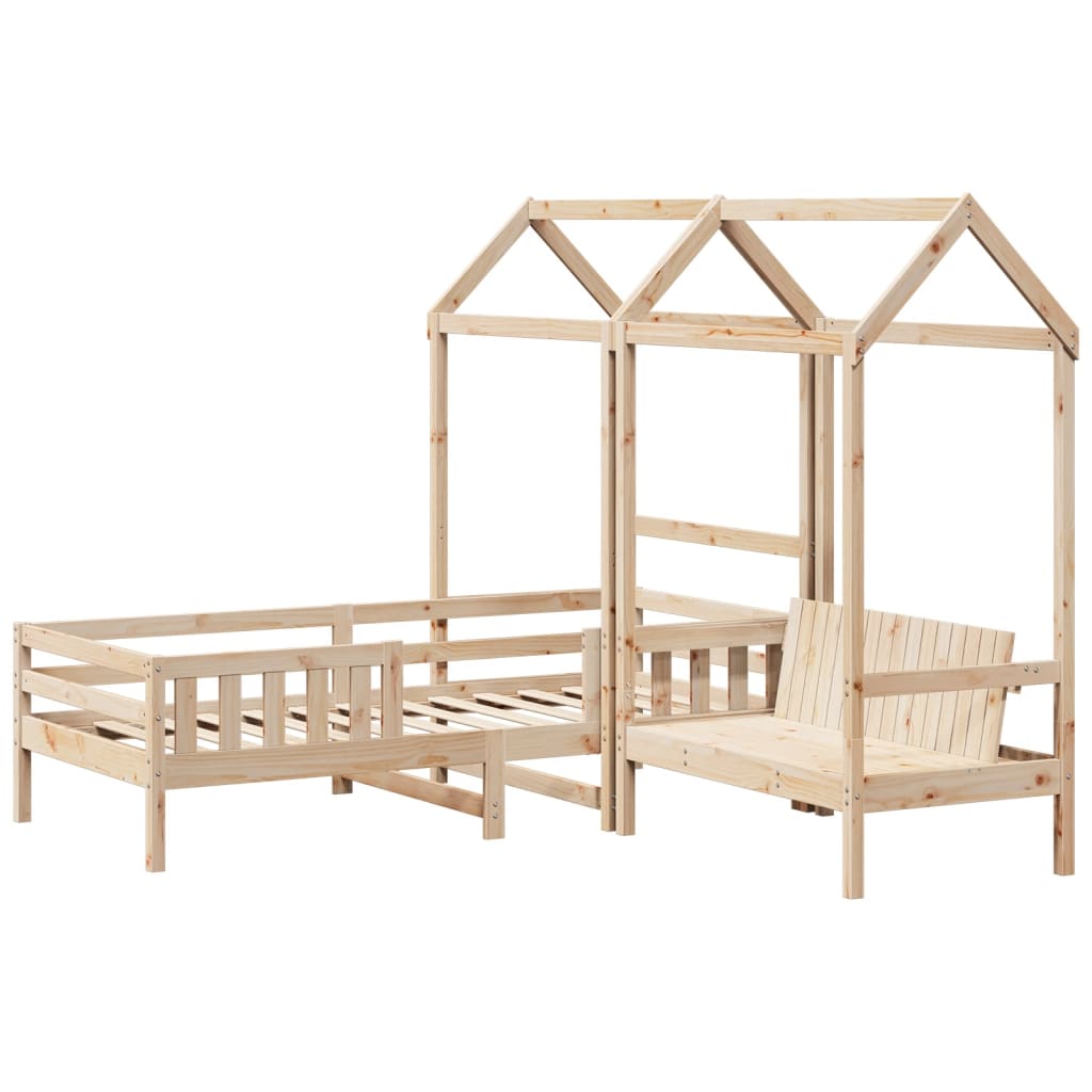 Bed and Bench Set with Roof without Mattress 90x200 cm