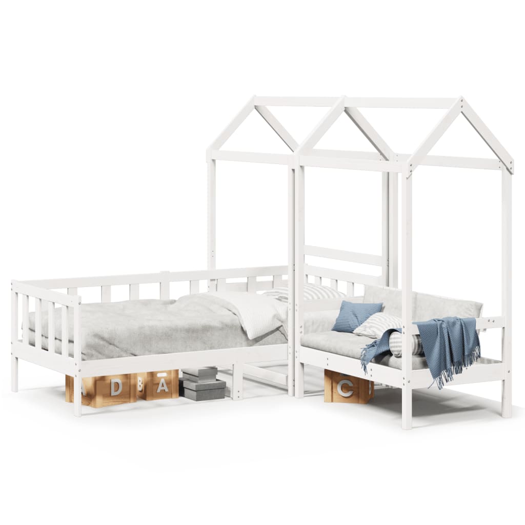 Day Bed and Bench Set with Roof without Mattress White 80x200 cm