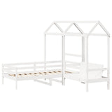 Day Bed and Bench Set with Roof without Mattress White 80x200 cm