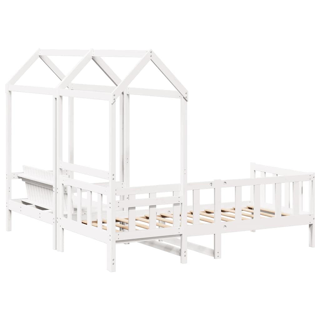 Day Bed and Bench Set with Roof without Mattress White 80x200 cm