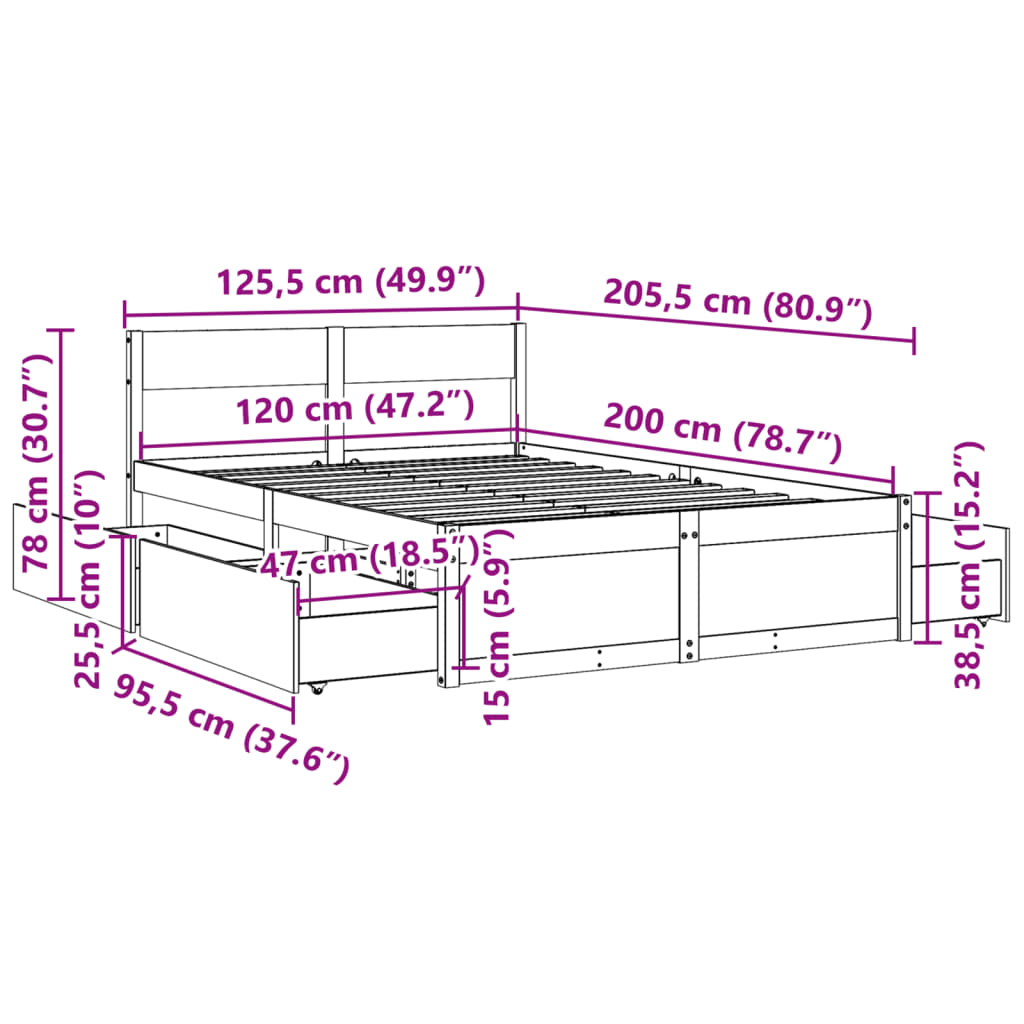 Bed Frame without Mattress 120x200 cm Solid Wood Pine