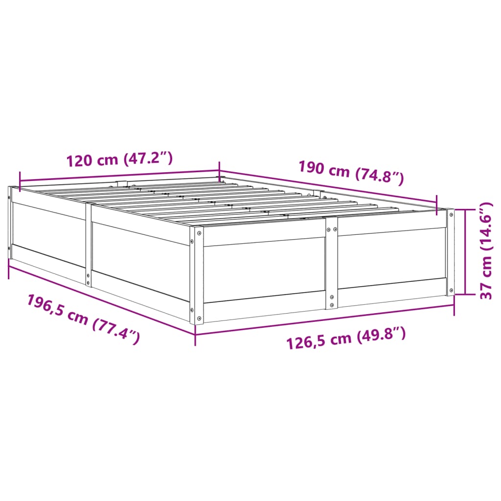 Bed Frame without Mattress 120x190 cm Small Double Solid Wood Pine