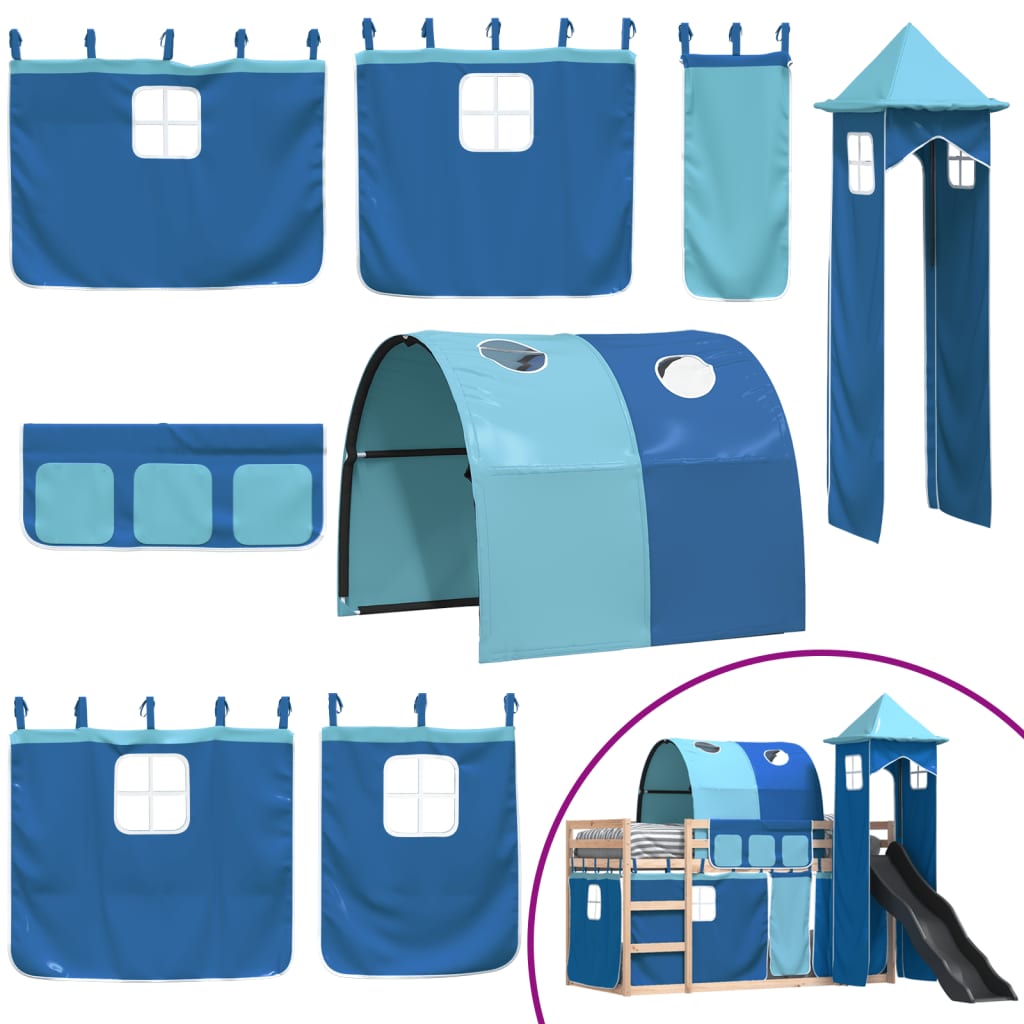 Bunk Bed without Mattress with Slide and Curtains Blue 80x200 cm