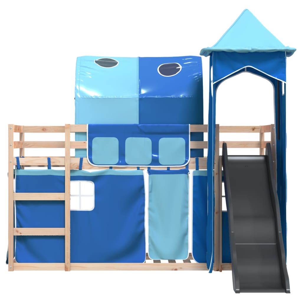 Bunk Bed without Mattress with Slide and Curtains Blue 80x200 cm