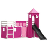 Bunk Bed without Mattress with Slide and Curtains Pink 90x200 cm