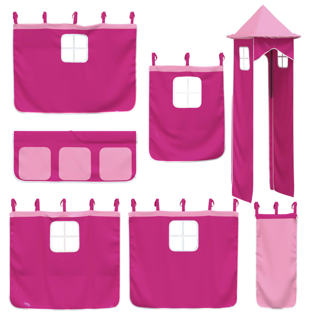 Bunk Bed without Mattress with Slide and Curtains Pink 90x200 cm