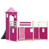 Bunk Bed without Mattress with Slide and Curtains Pink 90x200 cm