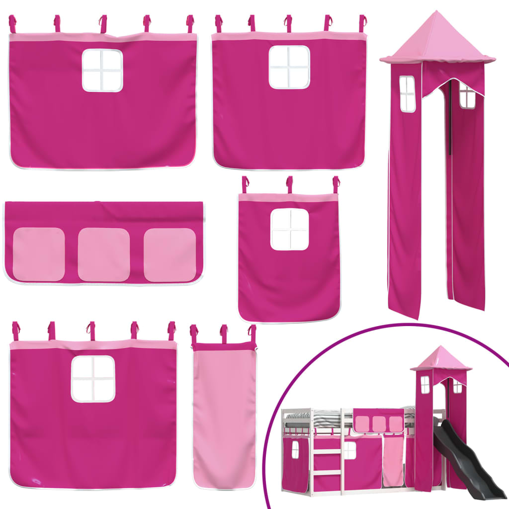 Bunk Bed without Mattress with Slide and Curtains Pink 80x200 cm