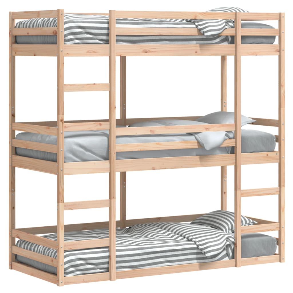 Triple Bunk Bed without Mattress 90x190 cm Single Solid Wood Pine