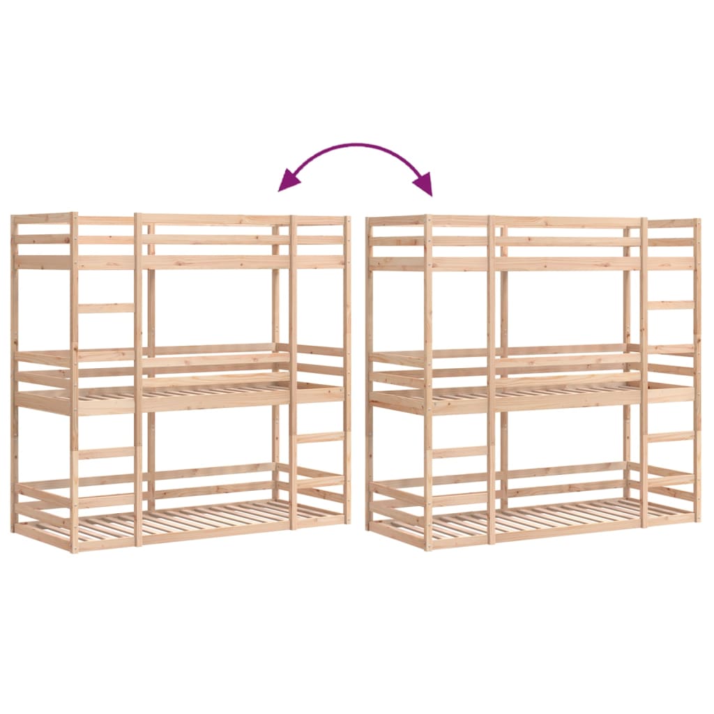 Triple Bunk Bed without Mattress 90x190 cm Single Solid Wood Pine