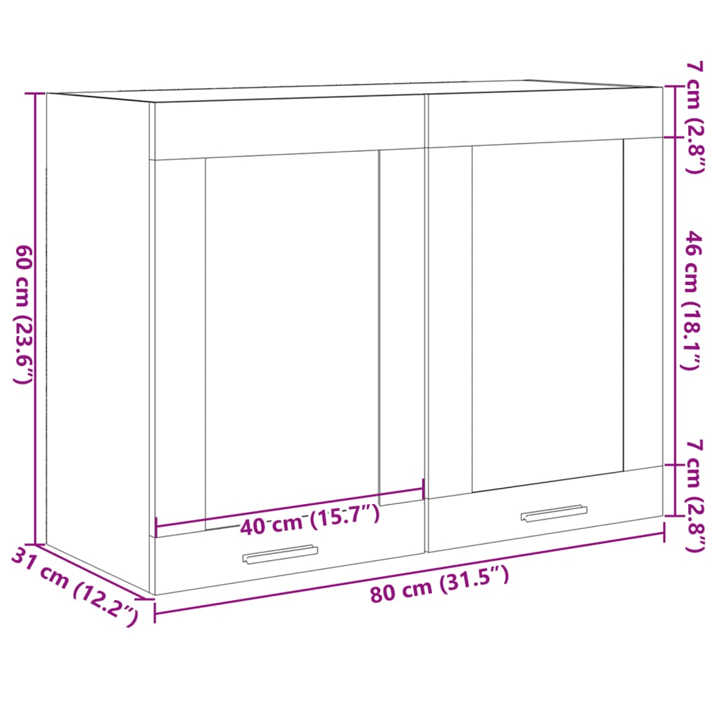 Hanging Glass Cabinet Lyon Sonoma Oak 80x31x60 cm Engineered Wood