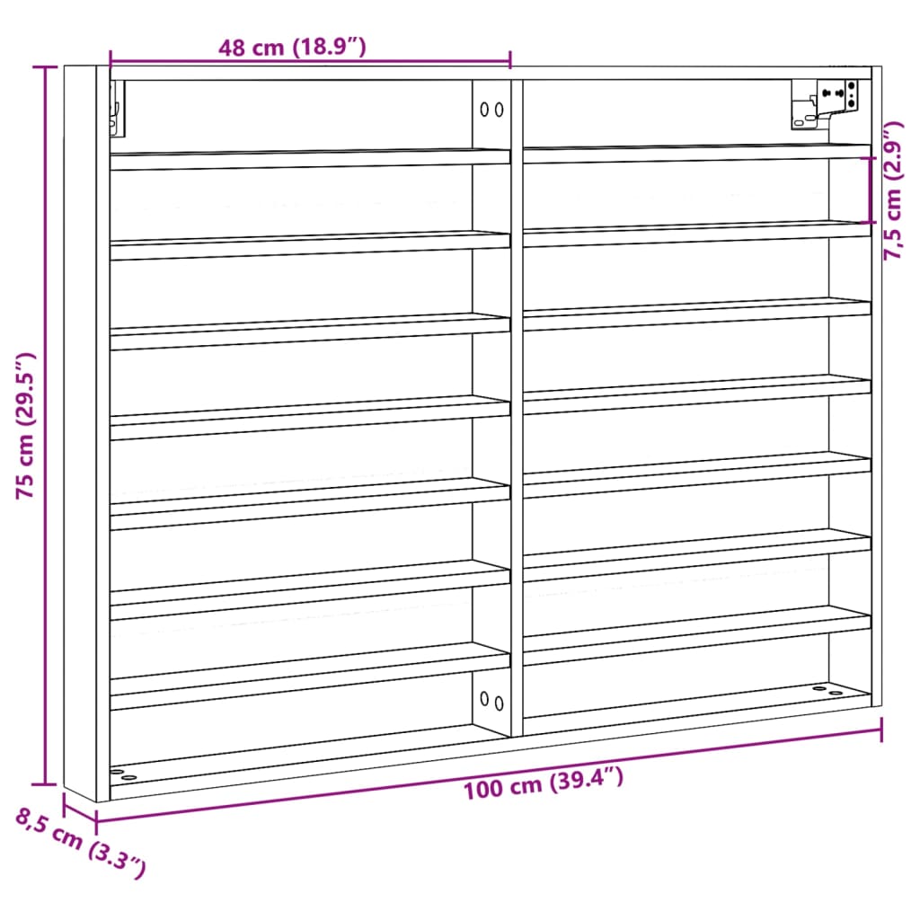 Vitrine Cabinet White 100x8.5x75 cm Engineered Wood