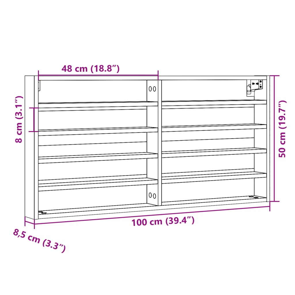 Vitrine Cabinet White 100x8.5x50 cm Engineered Wood