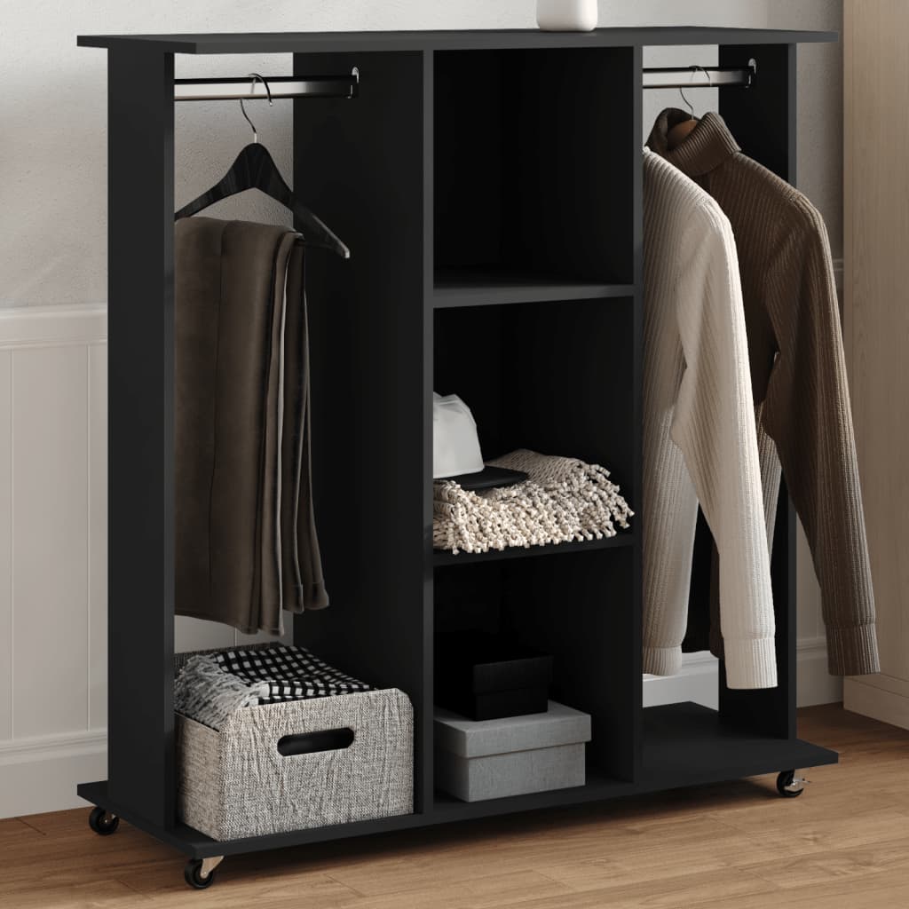 Wardrobe with Wheels Black 102x38x110 cm Engineered Wood