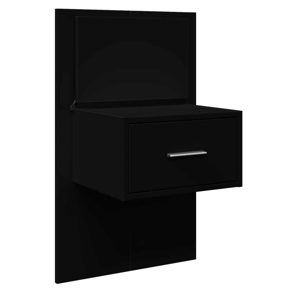 Wall-mounted Bedside Cabinet with LED Lights Black