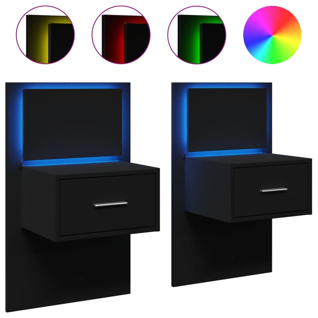 Wall-mounted Bedside Cabinets with LED Lights 2 pcs Black