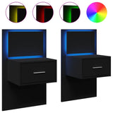 Wall-mounted Bedside Cabinets with LED Lights 2 pcs Black