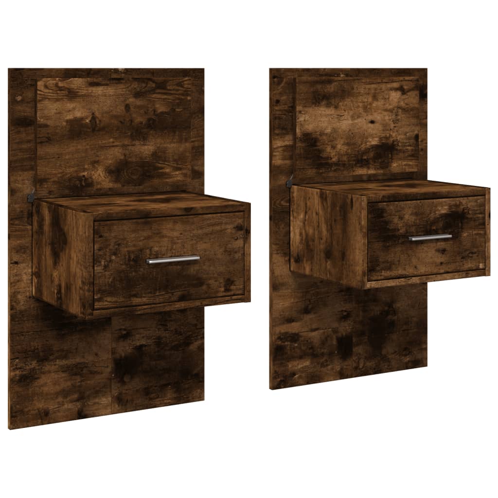 Wall-mounted Bedside Cabinets with LED Lights 2 pcs Smoked Oak