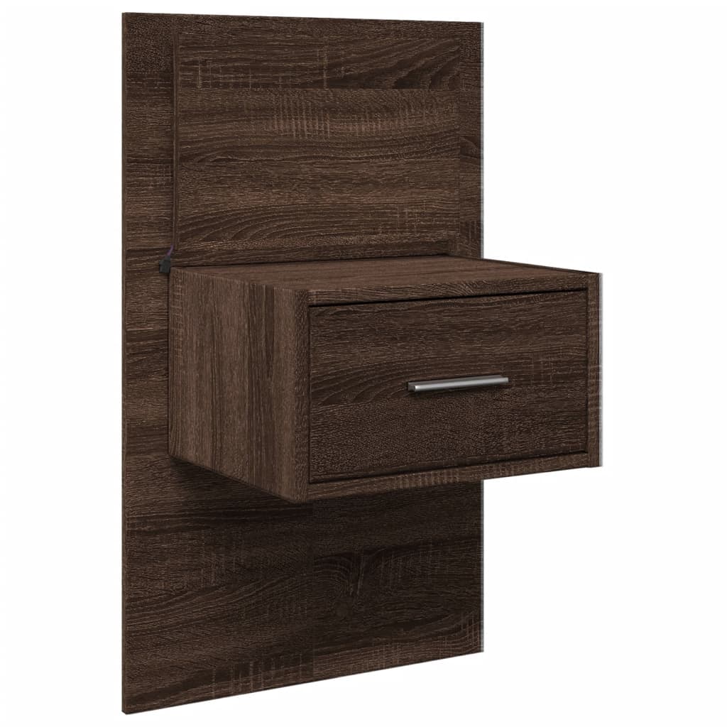 Wall-mounted Bedside Cabinet with LED Lights Brown Oak