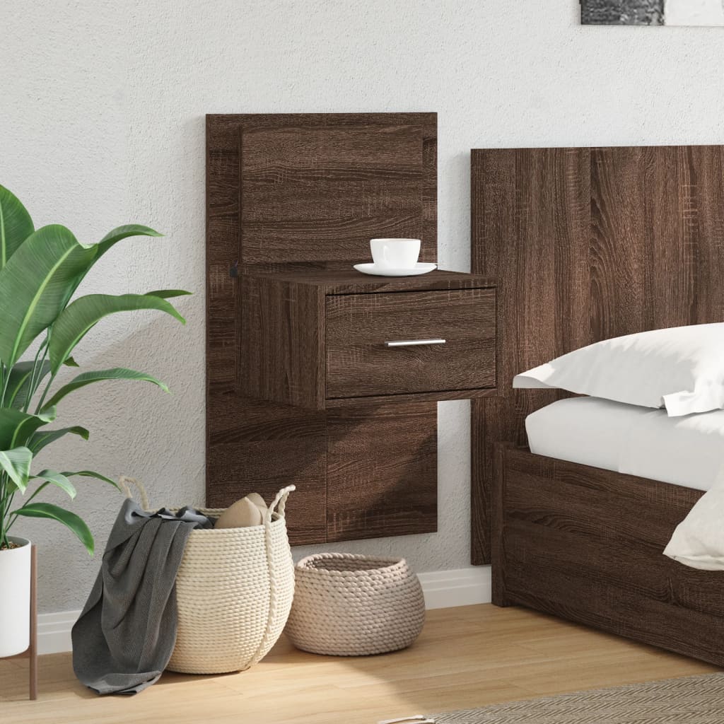 Wall-mounted Bedside Cabinet with LED Lights Brown Oak