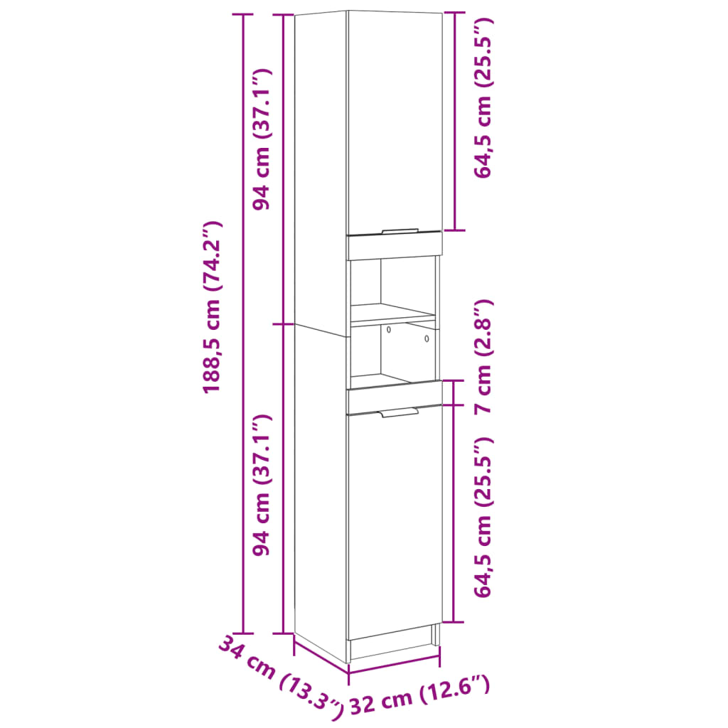 Bathroom Cabinet Sonoma Oak 32x34x188.5 cm Engineered Wood