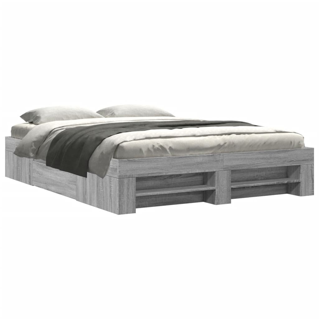 Bed Frame without Mattress Grey Sonoma 150x200 cm King Size Engineered Wood