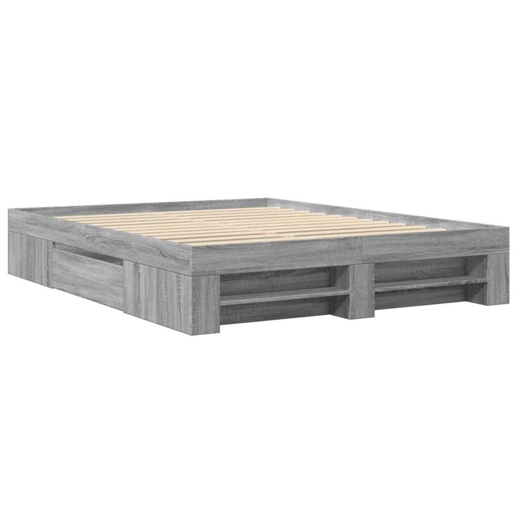 Bed Frame without Mattress Grey Sonoma 150x200 cm King Size Engineered Wood