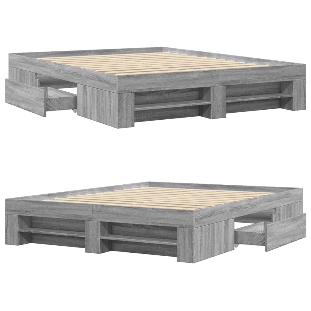 Bed Frame without Mattress Grey Sonoma 150x200 cm King Size Engineered Wood