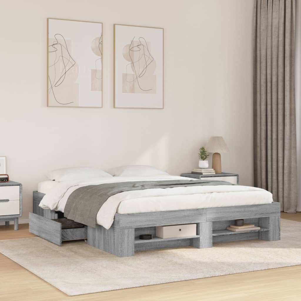 Bed Frame without Mattress Grey Sonoma 150x200 cm King Size Engineered Wood