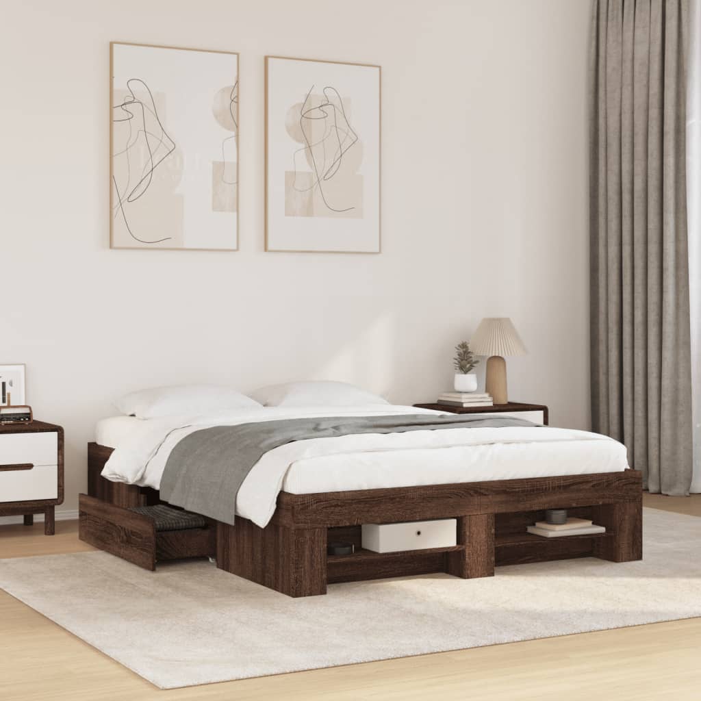 Bed Frame without Mattress Brown Oak 135x190 cm Double Engineered Wood