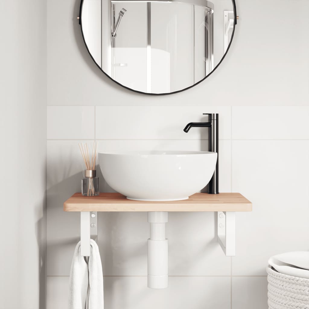 Basin Shelf Wall Mounted Steel and Solid Wood Beech