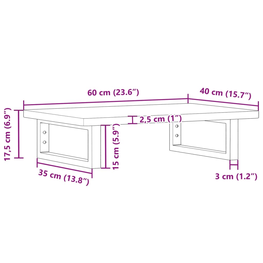 Basin Shelf Wall Mounted Steel and Solid Wood Beech