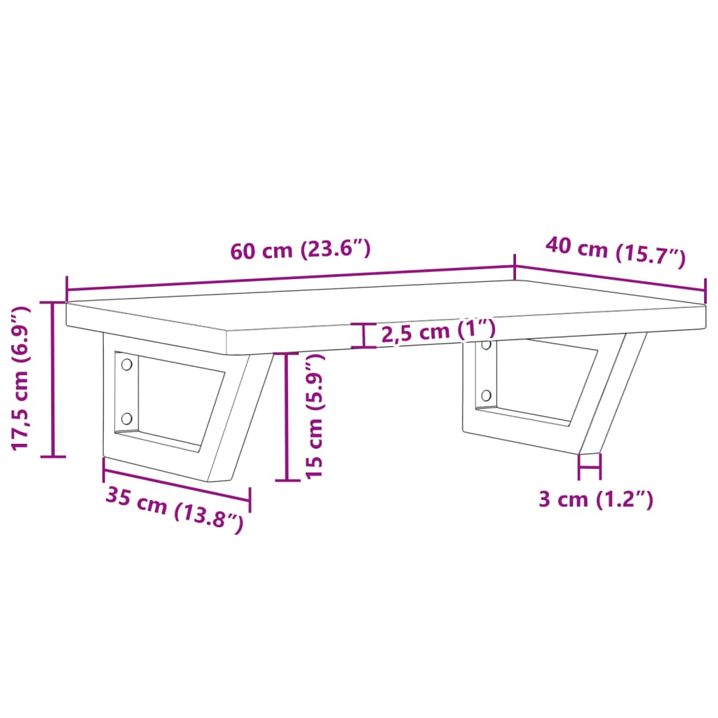 Basin Shelf Wall Mounted Steel and Solid Wood Beech