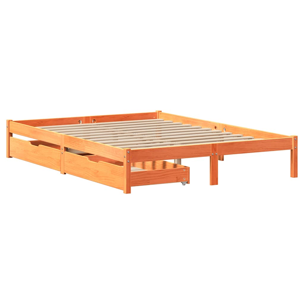 Bed Frame without Mattress Wax Brown 135x190 cm Double Solid Wood Pine