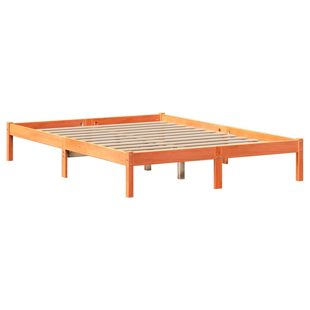 Bed Frame without Mattress Wax Brown 135x190 cm Double Solid Wood Pine