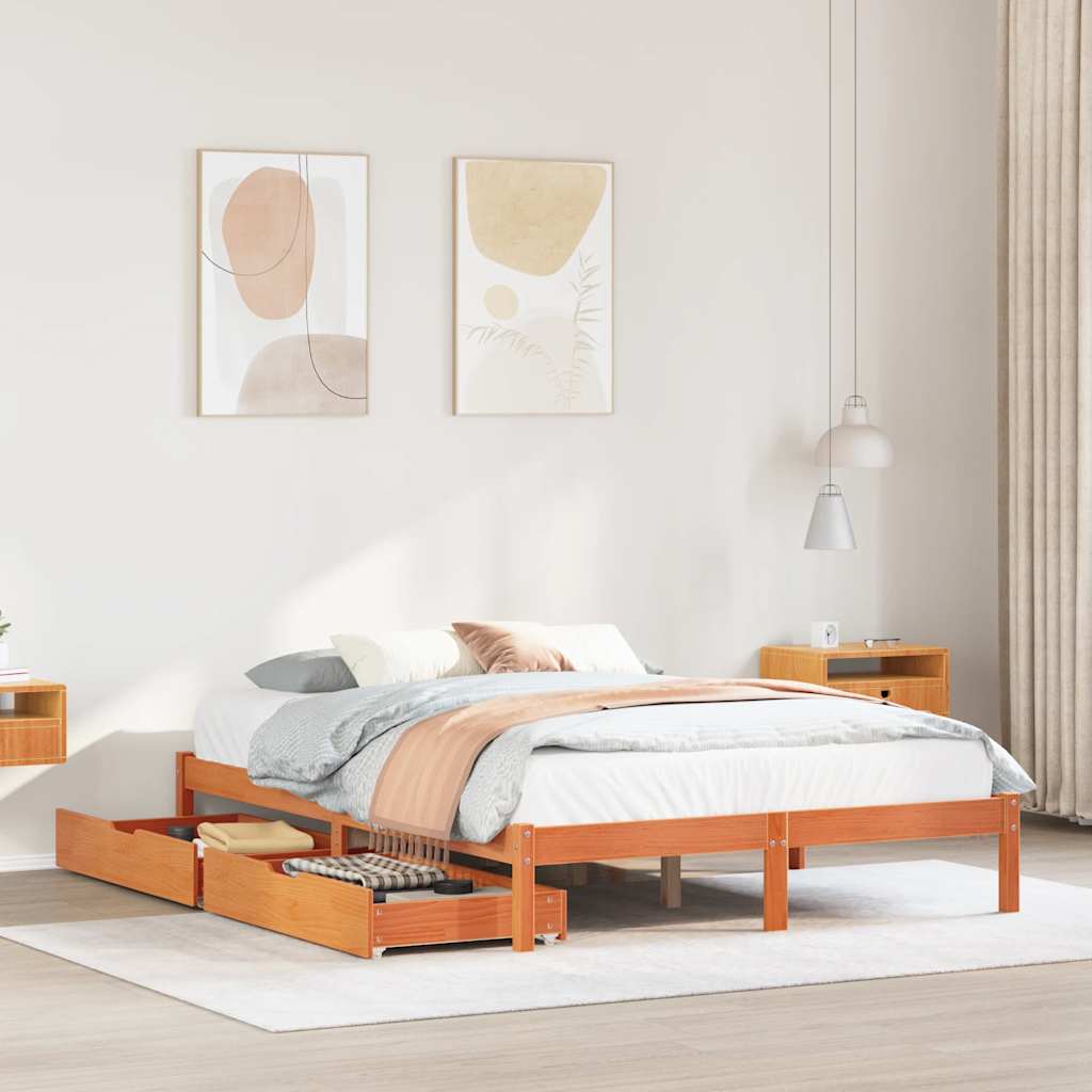 Bed Frame without Mattress Wax Brown 135x190 cm Double Solid Wood Pine