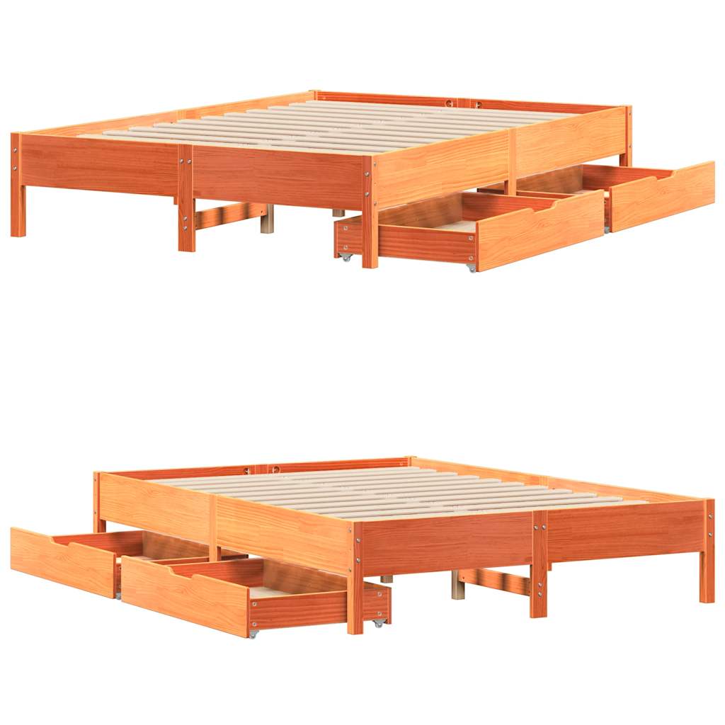 Bed Frame without Mattress Wax Brown 140x190 cm Solid Wood Pine