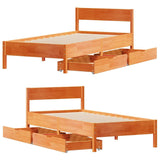 Bed Frame without Mattress Wax Brown 90x190 cm Single Solid Wood Pine