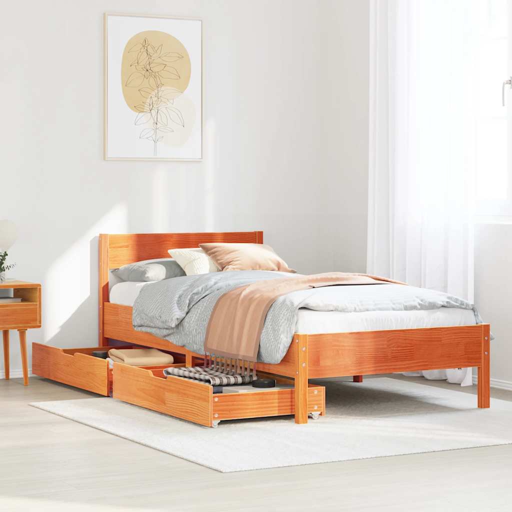 Bed Frame without Mattress Wax Brown 90x190 cm Single Solid Wood Pine