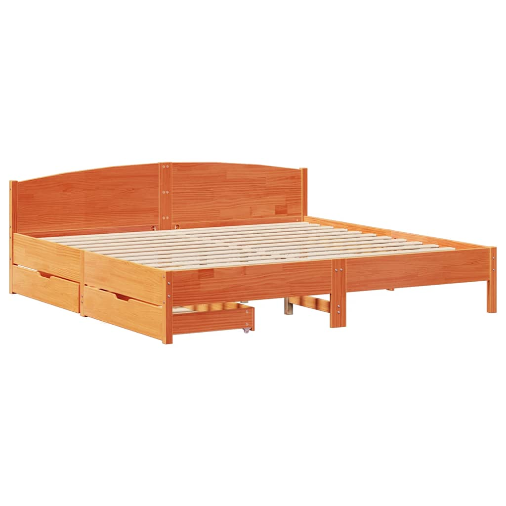 Bed Frame without Mattress Wax Brown 200x200 cm Solid Wood Pine