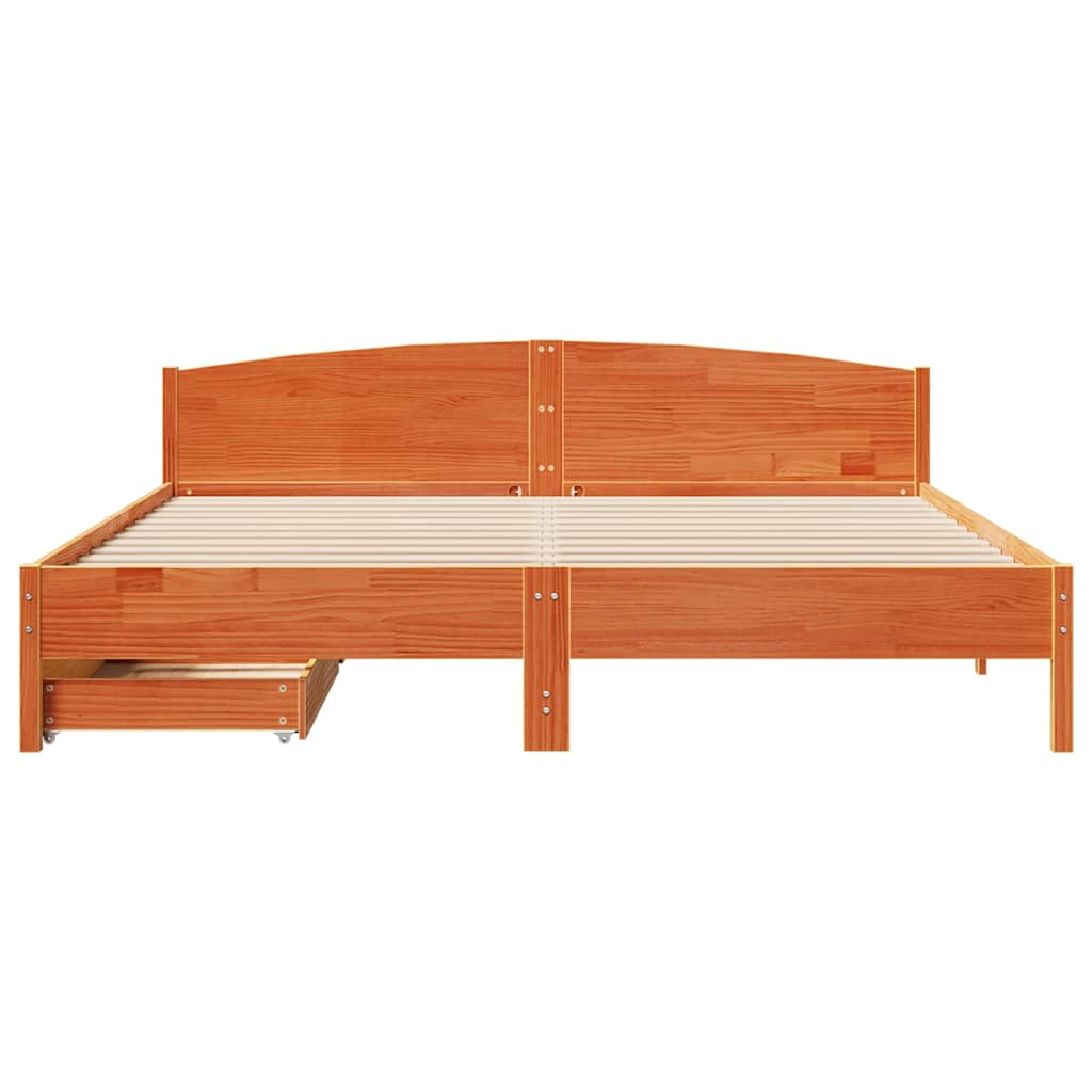 Bed Frame without Mattress Wax Brown 200x200 cm Solid Wood Pine