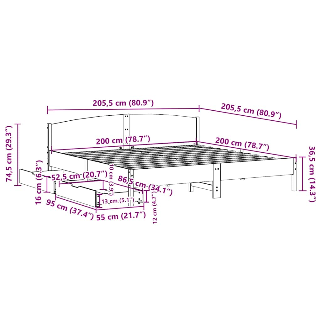 Bed Frame without Mattress Wax Brown 200x200 cm Solid Wood Pine