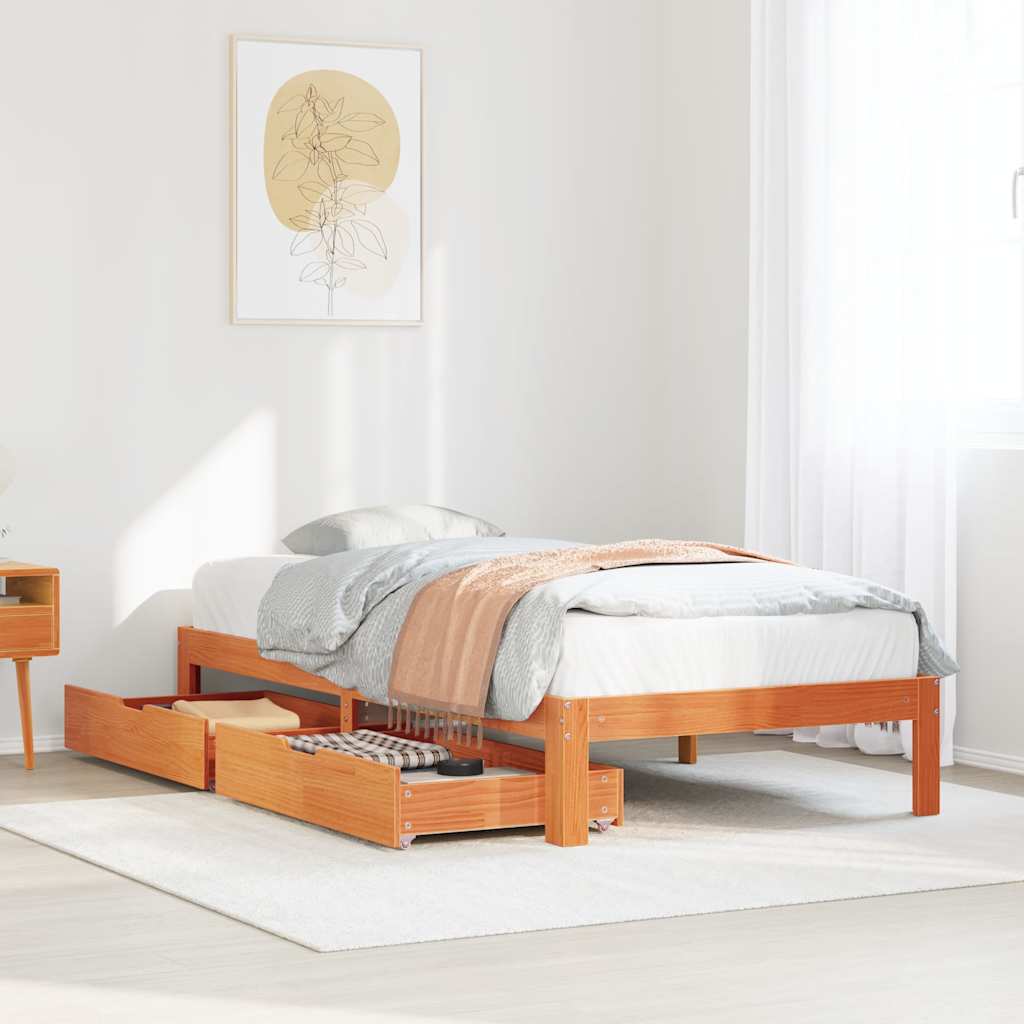 Bed Frame with Drawers without Mattress Wax Brown 90x200 cm